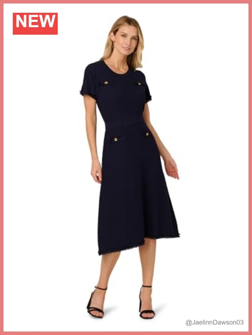 Waffle Textured Fit and Flare Midi Sweater Dress with Mock Pockets